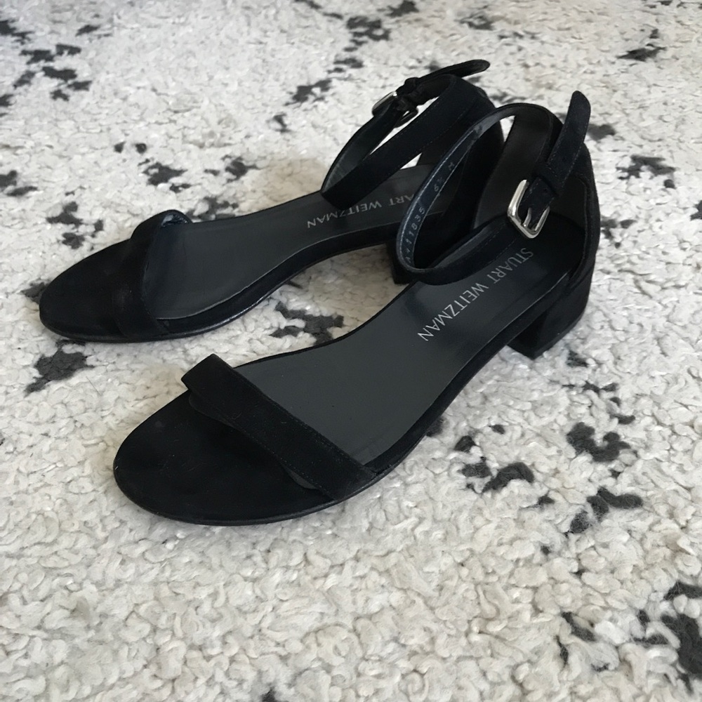 Stuart Weitzman Nudist June Suede Ankle-Strap Block Heel Sandals